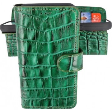 Krokodil Handmade Lederen Book Case Telefoonhoesje voor iPhone 12 - 12 Pro - Groen