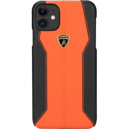 Lamborghini collection back cover voor de Apple iPhone 11 Oranje Backcover hoesje Lambo Sport - Leder