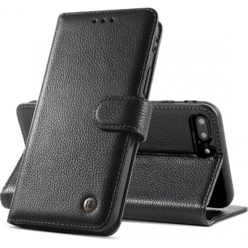 Echt Lederen Hoesje - Book Case Telefoonhoesje - Echt Leren Portemonnee Wallet Case - iPhone 8 Plus - iPhone 7 Plus - Zwart