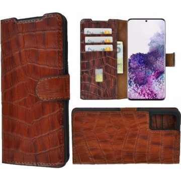 Samsung Galaxy S20 hoesje Cover Wallet Bookcase Pearlycase Echt Leder hoes Croco Bruin