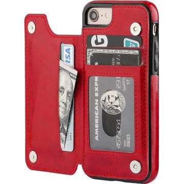iPhone SE 2020 wallet case - rood + Glazen screen protector
