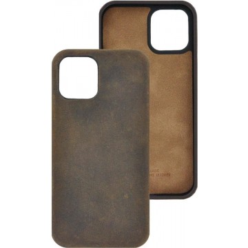 iPhone 12 Mini Hoesje - iPhone 12 Mini hoesje Echt leer Back Cover Case Antiek Bruin