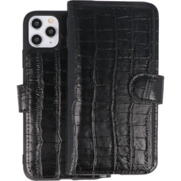 BAOHU Krokodil Handmade Leer Telefoonhoesje Wallet Cases voor iPhone 11 Pro Max Zwart