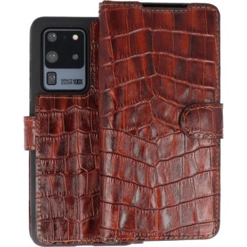 BAOHU Krokodil Handmade Leer Telefoonhoesje Wallet Cases voor Samsung Galaxy S20 Ultra Bruin