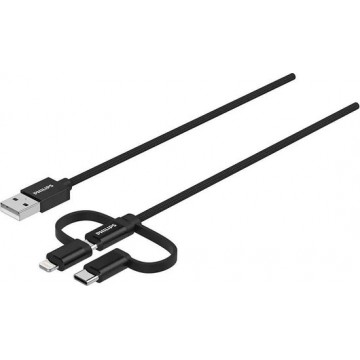 Philips Oplaadkabel DLC5204C/00 - 3-in-1: Micro-USB, USB-C en Lightning - 1,2 Meter - Zwart