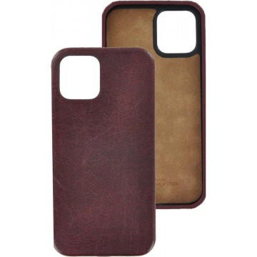 iPhone 12 Pro Hoesje - iPhone 12 Pro hoesje Echt leer Back Cover Case Bordeaux Rood