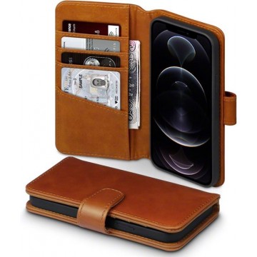 Qubits - luxe echt lederen wallet hoes - iPhone 12 / iPhone 12 Pro - Cognac