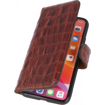 BAOHU Krokodil Handmade Leer Telefoonhoesje Wallet Cases voor iPhone 8 Bruin