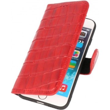 Krokodil Handmade Echt Lederen Telefoonhoesje voor iPhone SE 2020 - iPhone 8 - iPhone 7 - Rood