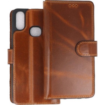 BAOHU Handmade Leer Telefoonhoesje Wallet Cases voor Samsung Galaxy A10s Bruin