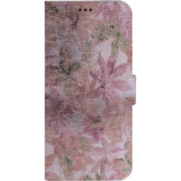 Made-NL Handmade Echt Leer Book Case Voor Samsung Galaxy S8 Roze met weggesleten bloemen