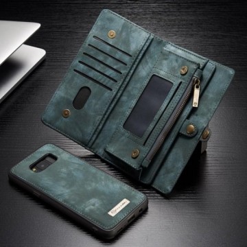 CASEME 2-in-1 Many-slot Wallet Vintage Split Leren Telefoonhoesje Samsung Galaxy S8 - Blauw