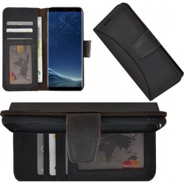 Samsung Galaxy S8 hoesje - Bookcase - Portemonnee Hoes Echt leer Moon Wallet case Antiek Donker Bruin