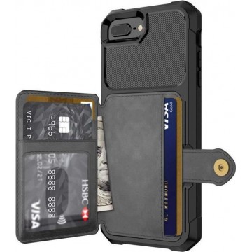 Magnetic Card Holder Hybrid Case iPhone 8 / 7 / 6S / 6 Plus - Zwart