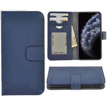 iPhone 11Pro  hoesje - Bookcase - Portemonnee Hoes Delux Echt leer Wallet case Blauw