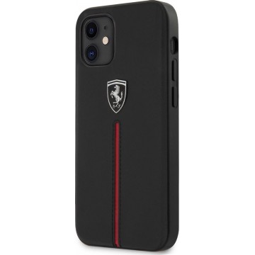 Ferrari Apple iPhone 12 Mini zwart Backcover hoesje - rode streep