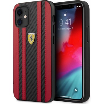Ferrari Apple iPhone 12 Mini Rood Backcover hoesje - Carbon Red Stripes