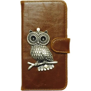 MP Case® PU Leder mystiek design Bruin Hoesje voor Motorola Moto G4/G4 Plus Uil Figuur book case wallet case