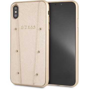 Guess Backcover hoesje Goud - Gold studs - Leer - iPhone Xs Max - Siliconen rand