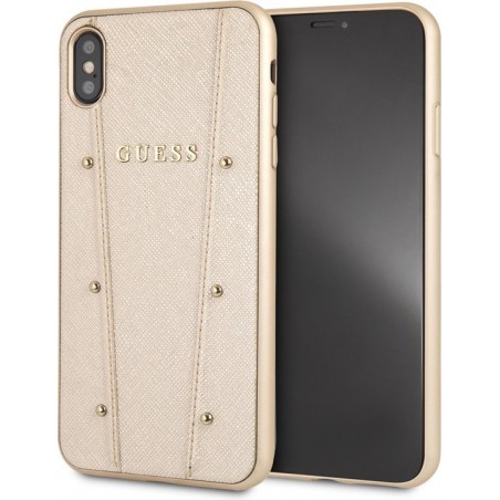 Guess Backcover hoesje Goud - Gold studs - Leer - iPhone Xs Max - Siliconen rand