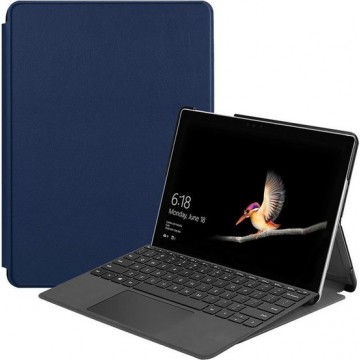 Let op type!! Custer textuur laptop tas Lederen draagtas voor Microsoft Surface Go (donkerblauw)