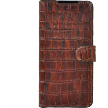 Samsung Galaxy S20 hoesje Cover Wallet Bookcase Pearlycase Echt Leder hoes Croco Bruin