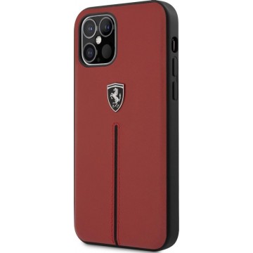 Ferrari Apple iPhone 12 / 12 Pro Rood Backcover hoesje - Zwarte streep