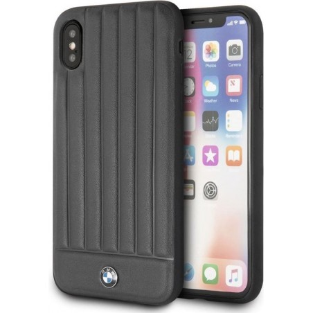 iPhone Xs/X Backcase hoesje - BMW - Effen Zwart - Leer