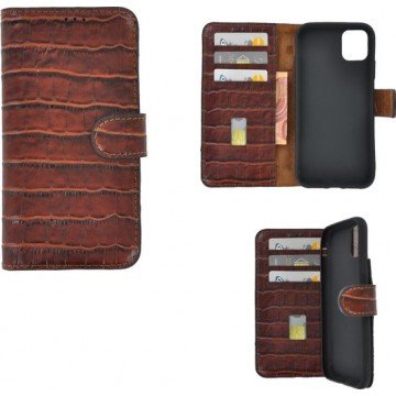 iPhone 11 Pro Max Cover Wallet Bookcase hoes Pearlycase Echt Leder hoesje Croco Zwart