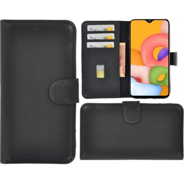 Samsung Galaxy A10s hoesje - Bookcase - Portemonnee Hoes Echt leer Wallet case Zwart