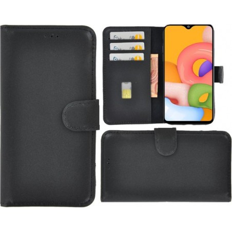 Samsung Galaxy A10s hoesje - Bookcase - Portemonnee Hoes Echt leer Wallet case Zwart