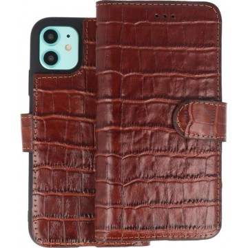 BAOHU Krokodil Handmade Leer Telefoonhoesje Wallet Cases voor iPhone 11 Bruin