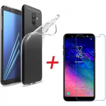 Samsung Galaxy A6 (2018) Hoesje Transparant TPU Siliconen Soft Case + Tempered Glass Screenprotector