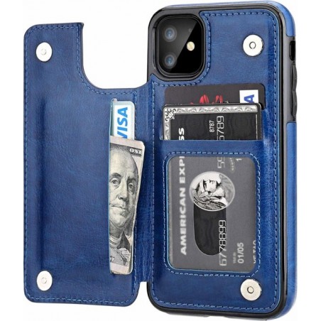 iPhone 11 wallet case - blauw met Privacy Glas