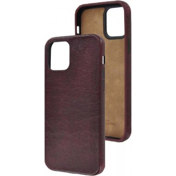 iPhone 12 Pro Hoesje - iPhone 12 Pro hoesje Echt leer Back Cover Case Bordeaux Rood
