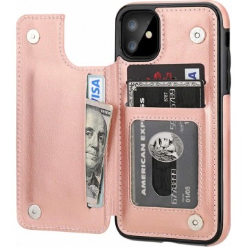 iPhone 11 wallet case - roze met Privacy Glas