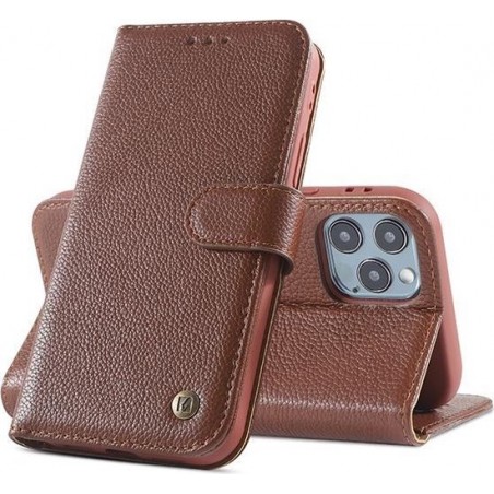 Echt Lederen Book Case Hoesje voor iPhone 12 Pro Max - Bruin