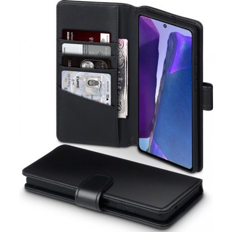 Qubits - luxe echt lederen wallet hoes - Samsung Galaxy Note 20 - Zwart