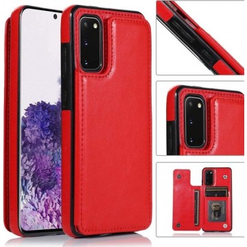 Wallet Case Samsung Galaxy S20 - rood + glazen screen protector