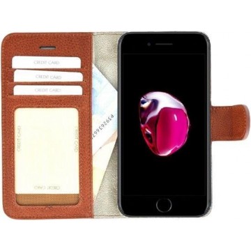 Pearlycase Echt Lederen Handmade Wallet Bookcase hoesje Bruin voor Apple iPhone 7 Plus