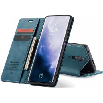 CASEME OnePlus 7 Retro Wallet Hoesje - Blauw