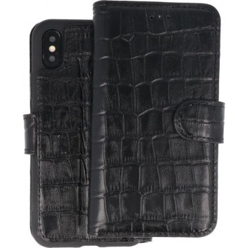 BAOHU Krokodil Handmade Leer Telefoonhoesje Wallet Cases voor iPhone Xs /  X Zwart