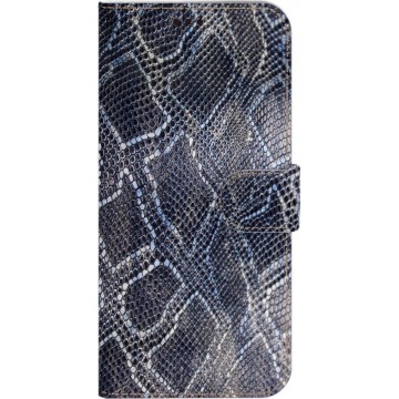 ★★★Made-NL★★★ Handmade Echt Leer Book Case Voor Samsung Galaxy S20 Plus Blauw zilveren slangenprint