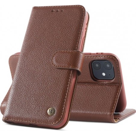 Echt Lederen Hoesje - Book Case Telefoonhoesje - Echt Leren Portemonnee Wallet Case - iPhone 12 Mini - Bruin