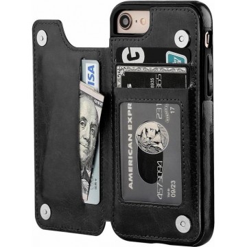 iPhone SE 2020 wallet case - zwart + Glazen screen protector
