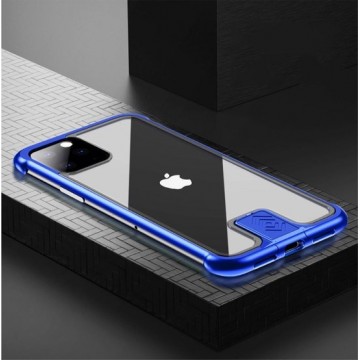Stijlvolle cover met metalen frame voor iPhone 11 Pro Max 6.5 inch- Blauw