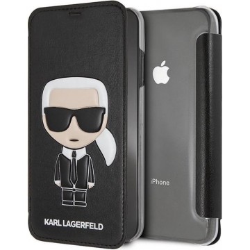 Karl Lagerfeld Book Case Zwart - Cool Karl - iPhone Xs Max - Achterkant Transparant