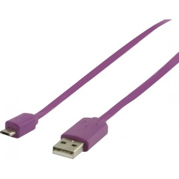 Nedis USB Micro B naar USB-A platte kabel - USB2.0 - tot 1A / paars - 1 meter