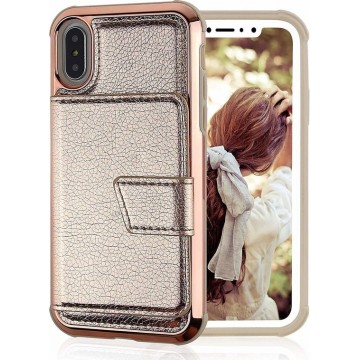 iPhone Xr wallet case met spiegel - goud met Privacy Glas