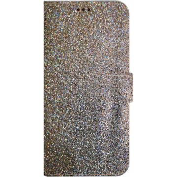 Bol-Made-NL Handmade Echt Leer Book Case Voor Samsung Galaxy S8 zilver leder met glitters.